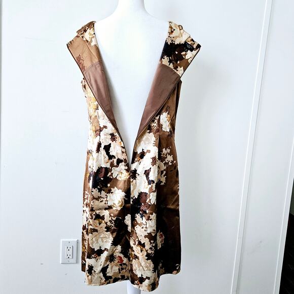 Size 10P Talbots Brown Floral Sleeveless Round Pleated Neck Tank Summer Fall - Picture 9 of 16